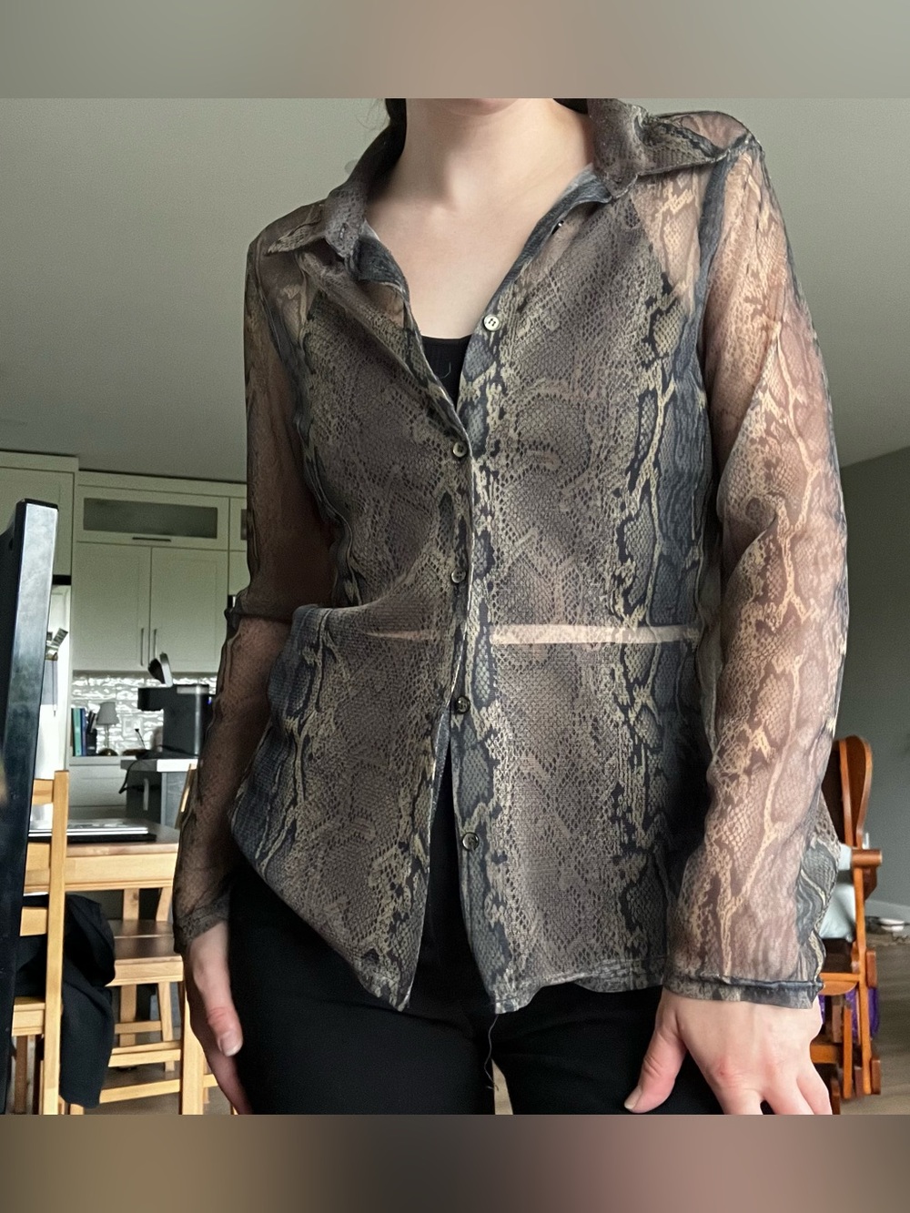 Sheer snake print button up